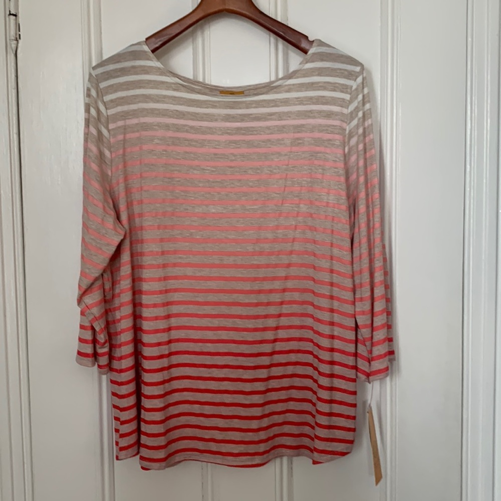 NWT Ruby Rd. Women’s 3/4 Sleeve Pink & Red Striped Top - Size 1X